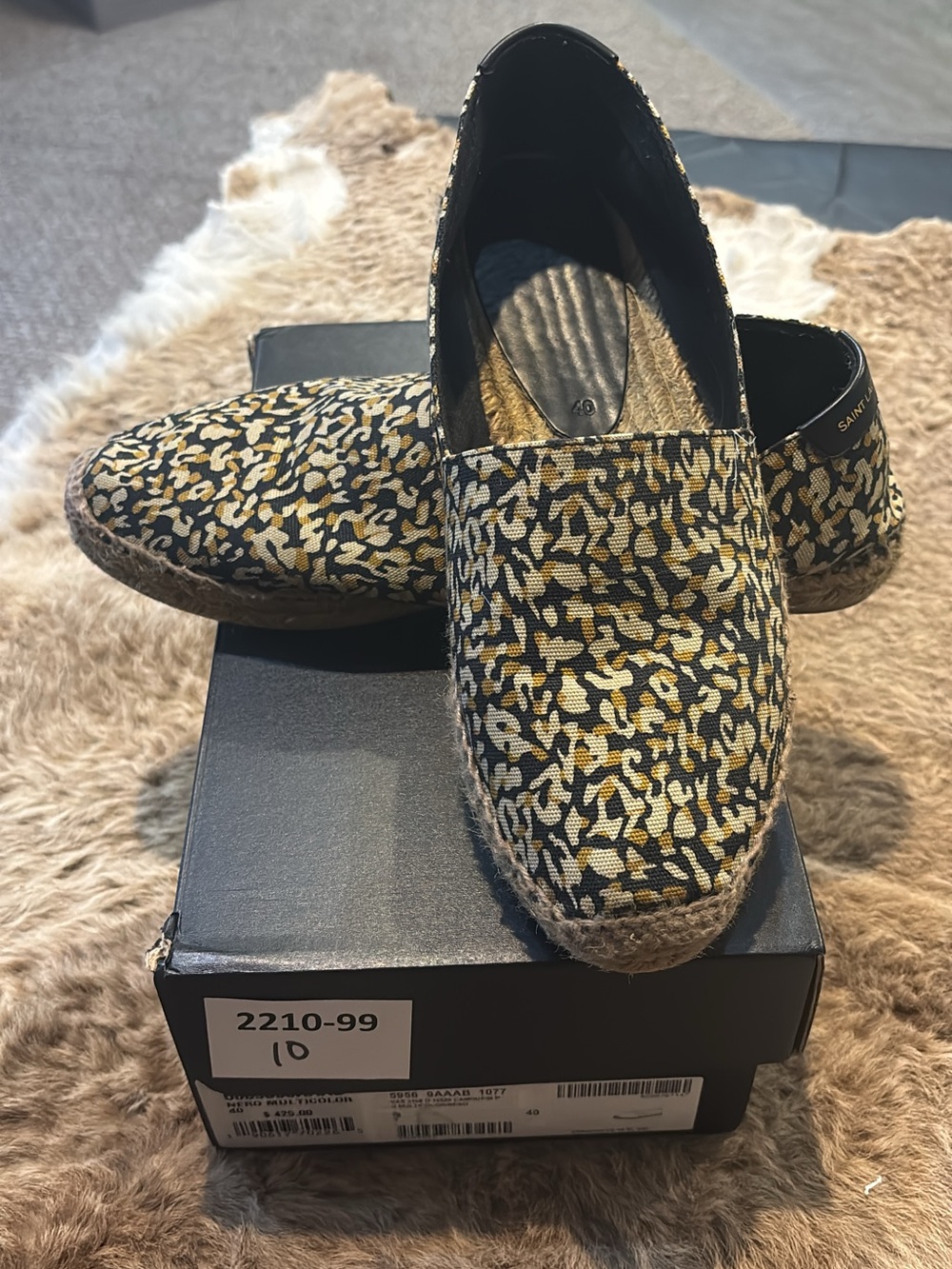 Saint Laurent Black, Yellow and Cream Patterned Espadrilles